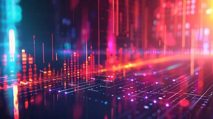 Poster - Vibrant digital landscape showcasing colorful data streams and abstract patterns in motion