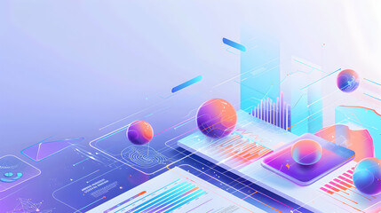 Poster - Abstract digital interface with colorful spheres and graphs illustrating data analytics trends