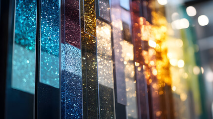 Poster - Beautiful Multicolored Abstract Glass Panels with Glittering Textures and Reflective Light : Generative AI