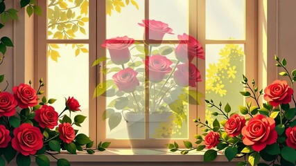 Poster - The roses are in a vase and are placed on the window sill
