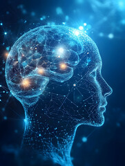 Poster - Futuristic Digital Brain with Neural Network and Bright Pulsing Lights : Generative AI