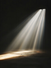 Poster - Sunlight Streams through Dark Room Creating Dramatic Light and Shadow Play : Generative AI