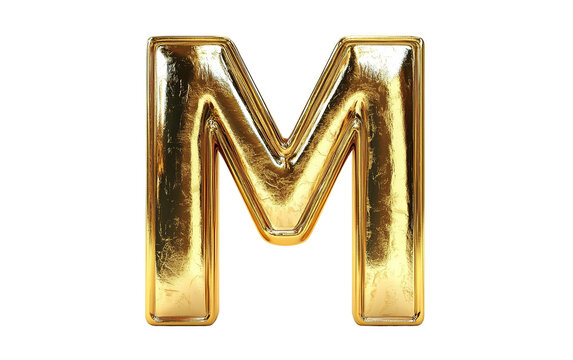 Golden letter M on transparent or white background