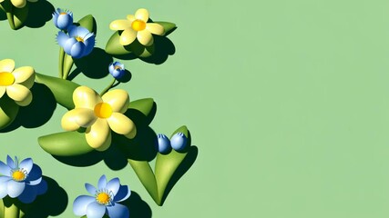 Poster - A beautiful green background with a yellow flower and a blue flower. The blue flower is positioned in the middle of the yellow flower, creating a lovely contrast. The scene is full of vibrant colors