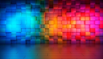 Wall Mural - abstract background with rainbow colorful lights stage room empty brick