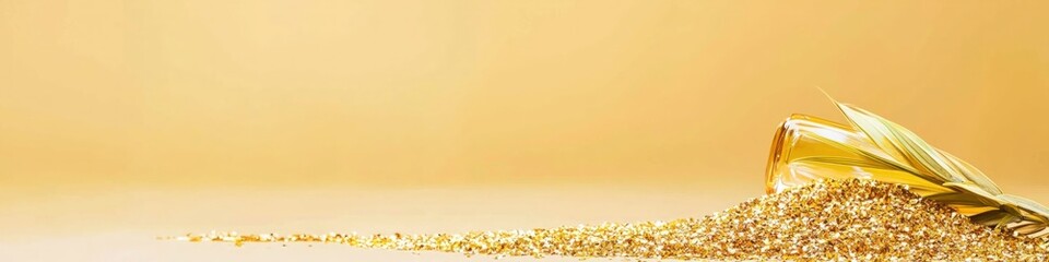 Poster - Golden Sand and Glass Jar with Decorative Elements on Yellow Background