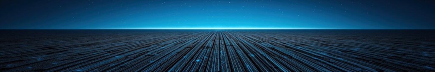 Poster - Abstract Digital Landscape with Lines and Blue Horizon at Night