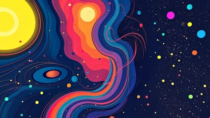 Fototapete - A colorful painting of a galaxy with a long purple line. There are many stars in the painting