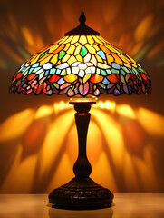 Poster - Antique Stained Glass Lamp Casting Colorful Patterns on Walls : Generative AI