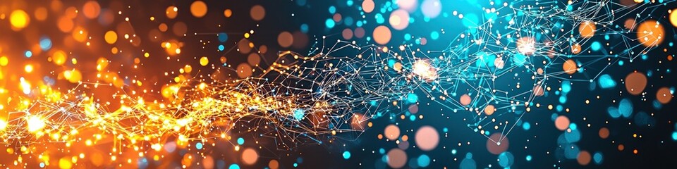 Fototapete - Vibrant Abstract Background with Glowing Particles and Lines