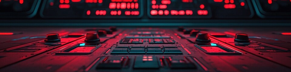 Aufkleber - Futuristic Control Panel with Red Lights and Buttons in Low Angle View