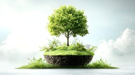 Poster - Sustainable energy and eco friendly concept represented by a lush green tree growing inside a light bulb symbolizing clean renewable power and environmental conservation