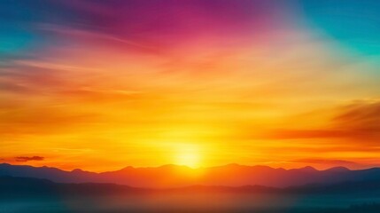 Sticker - Stunning Sunset Over Mountain Range with Vibrant Colorful Sky