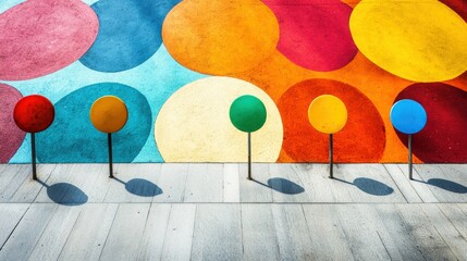 Aufkleber - Colorful Circles Wall Art Vibrant Abstract Design with Round Markers on Pavement