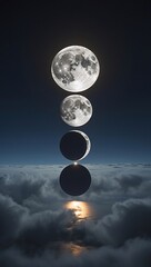 Wall Mural - Phases of the Moon in Night Sky over Clouds Pixel Art