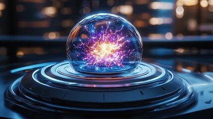 Poster - Captivating Energy Sphere Explosion Radiating Mesmerizing Glow and Sparks in Futuristic Digital Visualization