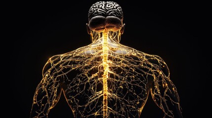 Poster - mysterious glowing cyborg with neural network connections