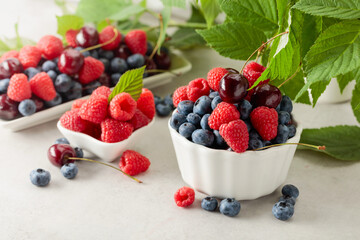 Poster - Colorful assorted mix of blueberries, raspberries, and sweet cherries.