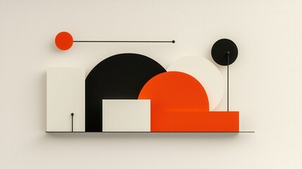 Poster - Abstract geometric composition of colorful shapes in contemporary design, orange, black, white, and red colors