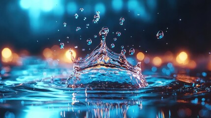 Poster - Captivating Water Droplet Splash Reflects Mesmerizing Liquid Dynamics in Serene Nature