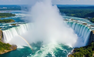 Poster - Majestic waterfall with a rainbow