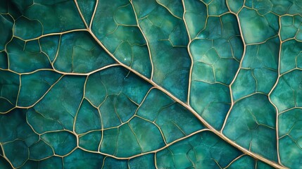A horseradish leaf wallpaper features a close-up of the leaf's vibrant blue-green cells and veins, creating an abstract and natural pattern.