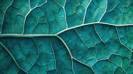 A horseradish leaf wallpaper features a close-up of the leaf's vibrant blue-green cells and veins, creating an abstract and natural pattern.