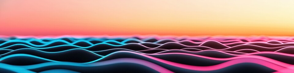 Aufkleber - Colorful Abstract Waves Over Sunset Sky in Vibrant Shades