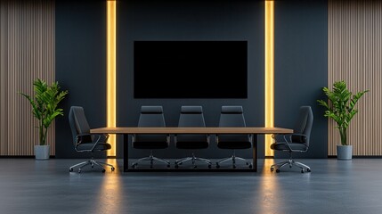 Poster - Elegant Monochrome Office Interior with Glass Conference Table and Leather Chairs