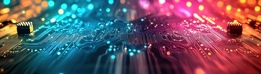 Fototapete - Colorful Abstract Circuit Board with Digital Technology Background