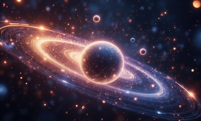 Wall Mural - Beautiful cosmic scene with planet and rings