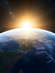Poster - Breathtaking Sunrise over Earth from Space Stunning Cosmic View of Planetary Horizon : Generative AI