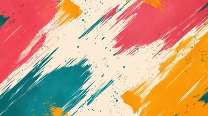 Aufkleber - Abstract Colorful Brush Strokes Background Design Vibrant Teal Orange Pink Paint Splatter Texture