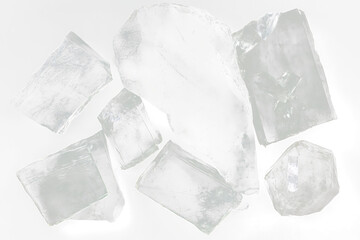 Poster - Collection of translucent, fractured, crystalline mineral specimens on Transparent Background .