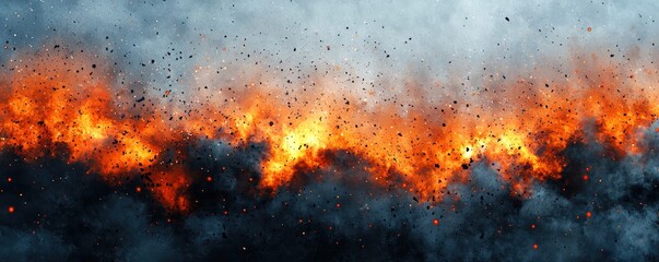 Aufkleber - Fiery Explosion Dramatic Background Intense Burning Embers and Smoke Texture