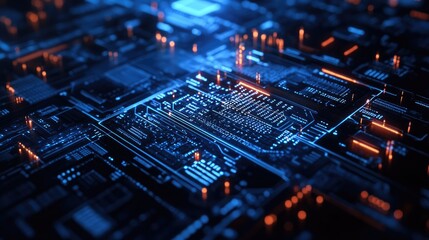 Poster - abstract circuit board: glowing pathways of digital technology