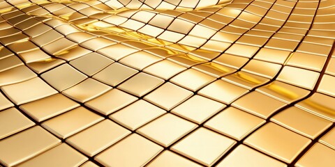 Poster - Shimmering Golden Surface with Wavy Texture and Reflective Tiles