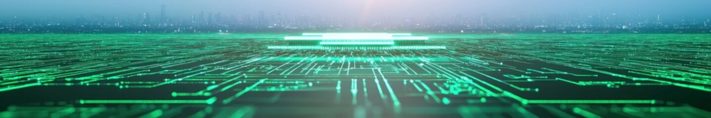 Aufkleber - Futuristic Digital Landscape with Neon Circuit Patterns and Lights