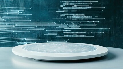 Aufkleber - Futuristic Circular Platform with Technological Elements and Data Streams
