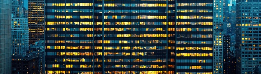 Leinwandbilder - Urban night view of illuminated office buildings in city skyline