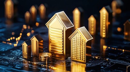 Poster - futuristic illuminated city skyline with neon skyscrapers and corporate buildings at night