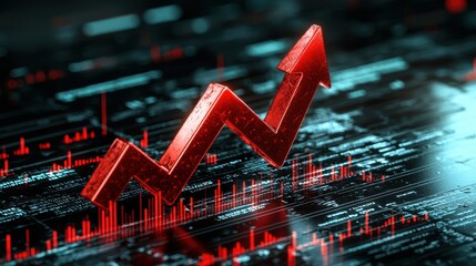 Poster - Rising Red Arrow Trend in Digital Financial Data Market Analysis Graph