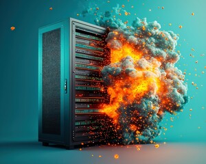 Aufkleber - Server Room Explosion Digital Rendering Fiery Data Center Catastrophe System Failure Illustration