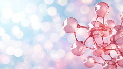 Poster - Abstract Pink Molecular Structure on Soft Bokeh Background Science Technology and Healthcare Concept