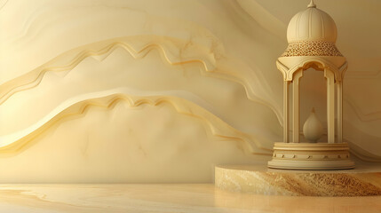Poster - Elegant architectural structure with intricate design in a serene, minimalist setting