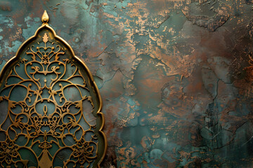 Poster - Ornate metal design against a textured, patina-like background, showcasing intricate craftsmanship
