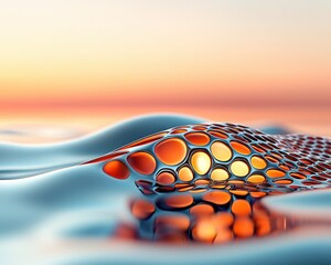 Aufkleber - Abstract Sunset Water Surface with Cellular Pattern Design Digital Art Illustration