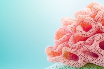 Poster - Abstract Pink Coral Texture Close Up Shot on Turquoise Background Unique Natural Organic Pattern Design
