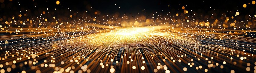 Fototapete - Radiant Golden Light Rays with Sparkles in Dark Background