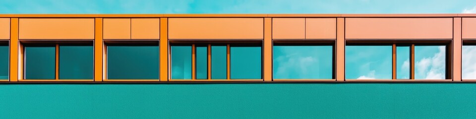 Aufkleber - Modern Architecture: Minimalist Building Facade with Colorful Windows